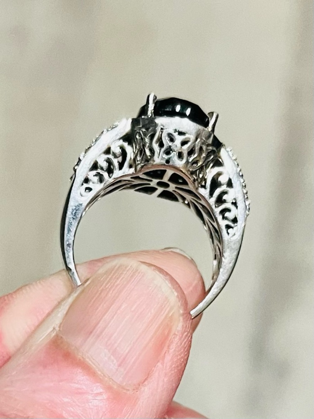 Vintage Sterling Silver Black Onyx Cocktail Ring DP 925 Size 7.25 - Picture 9 of 15